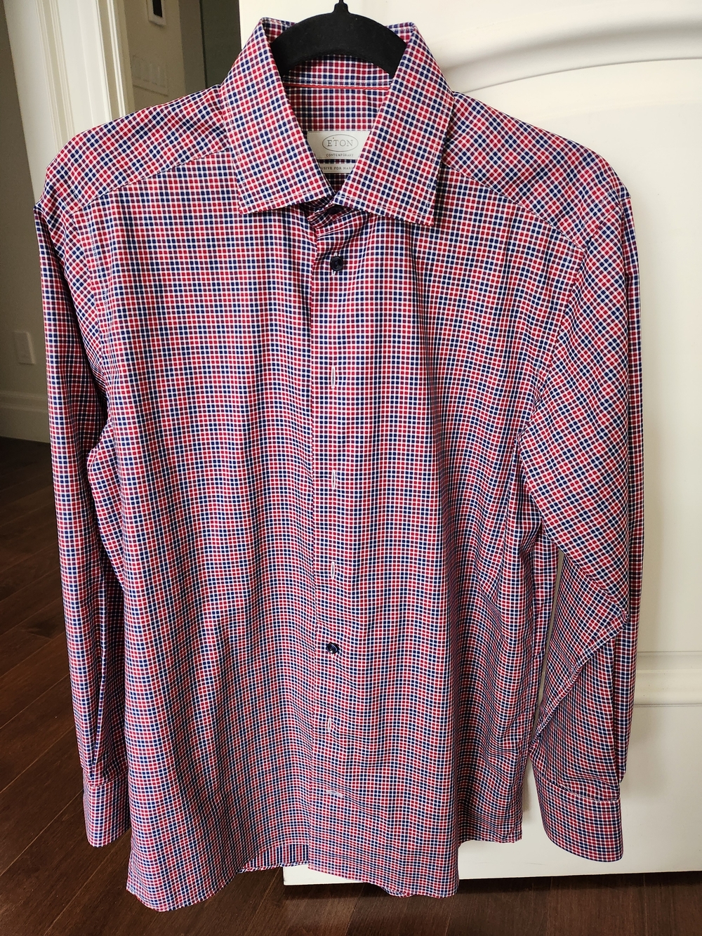 Eton Men's Blue and Red Micro-Check Dress Shirt